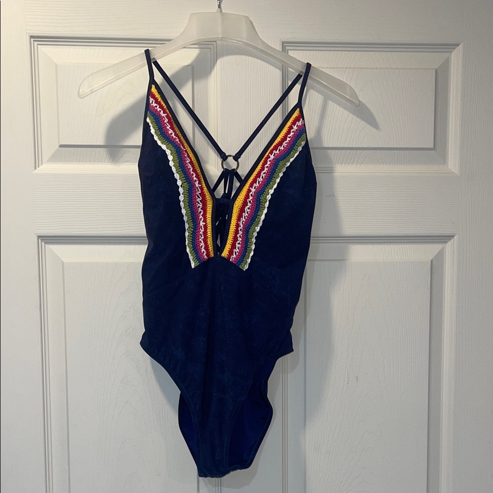 Nanette Lepore Navy One Piece with Rainbow Accents